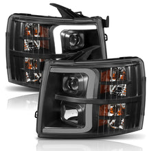 Load image into Gallery viewer, ANZO 07-13 Chevrolet Silverado Plank Style Projector Headlights with Amber Accents, Black Pair – Part Number anz111410