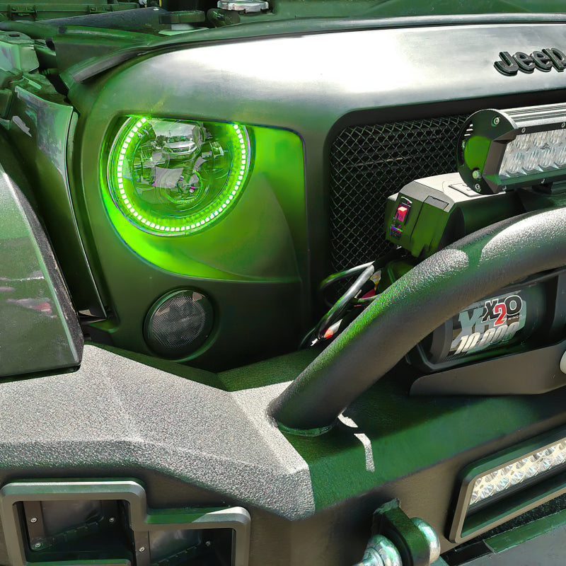 ORACLE Lighting 7-Inch High Powered LED Headlights with Green Halos for Jeep Wrangler 2007-2018