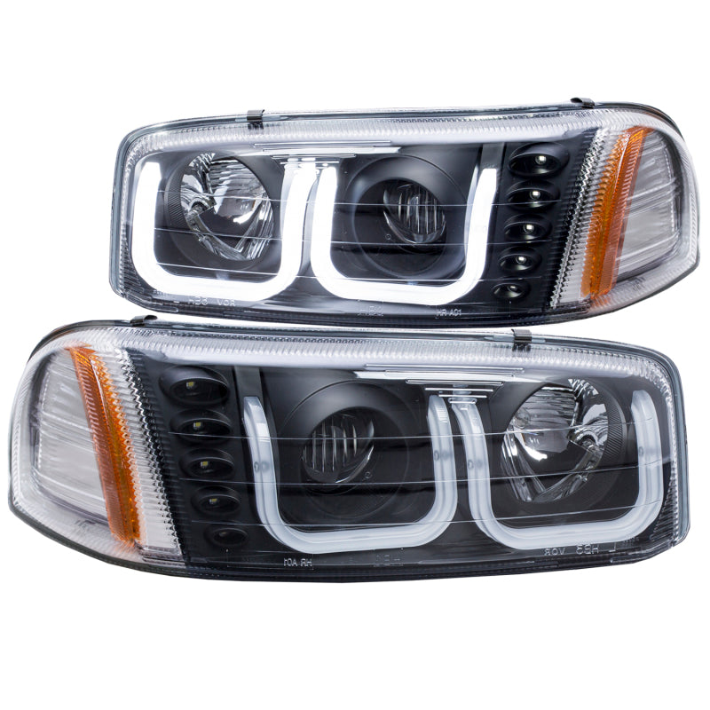 ANZO 1999-2006 GMC Sierra 1500 Projector Headlights with U-Bar, Black Housing, Clear Lens, Pair