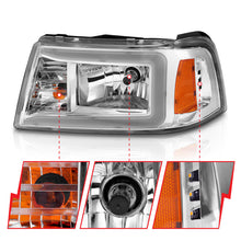 Load image into Gallery viewer, ANZO 2001-2011 Ford Ranger Crystal Headlights with Light Bar, Chrome Housing and Clear Lenses