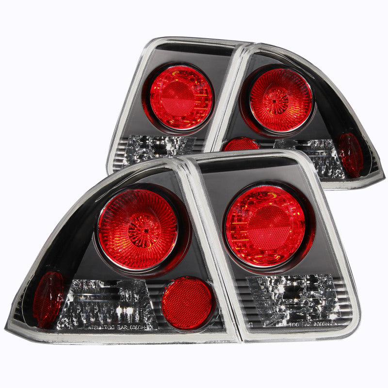 ANZO 2001-2004 Honda Civic Tail Light Assembly with Clear Lens and Black Housing – Pair