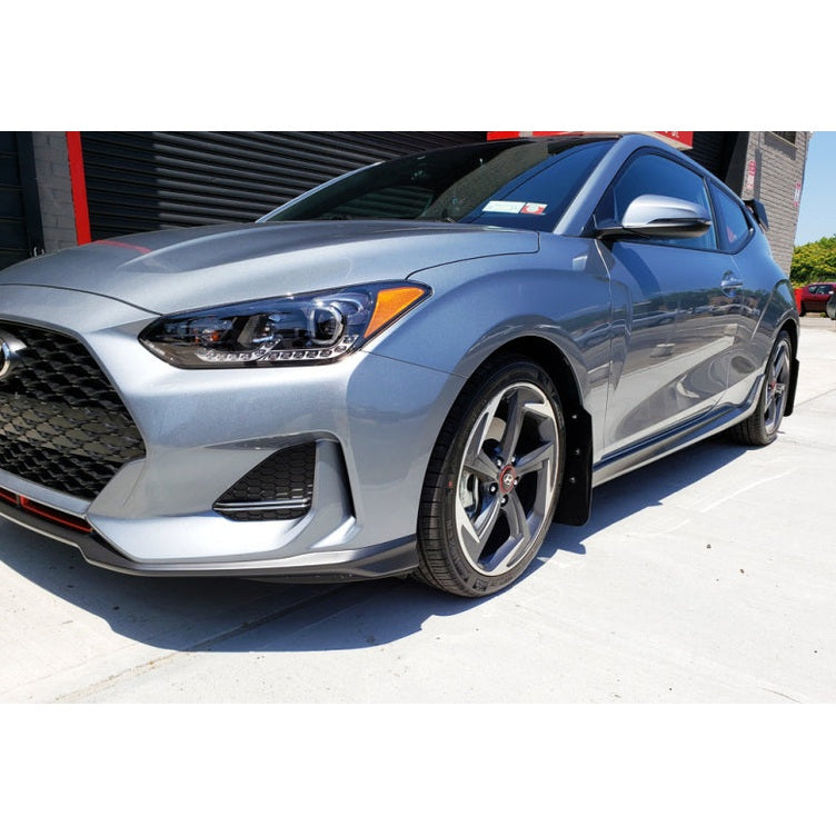 Rally Armor 19-21 Hyundai Veloster Turbo/2.0/R-Spec Black UR Mud Flap with Red Logo - Durable Polyurethane Protection