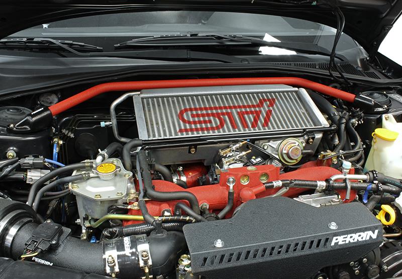 Perrin Performance Red Front Strut Brace for Subaru WRX STI, Forester, Crosstrek, and Legacy Models