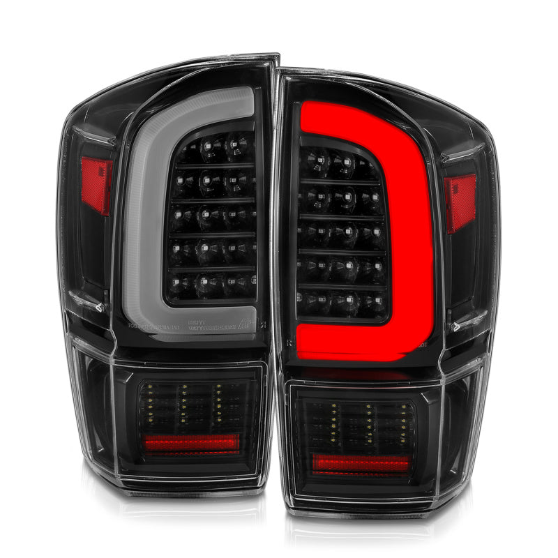 ANZO 16-21 Toyota Tacoma LED Tail Lights with Light Bar - Sequential Black Housing & Clear Lens