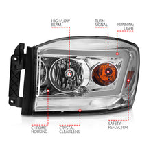 Load image into Gallery viewer, ANZO 06-09 Dodge Ram Headlights with Chrome Housing and Clear Lens – Switchback Light Bars, Pair