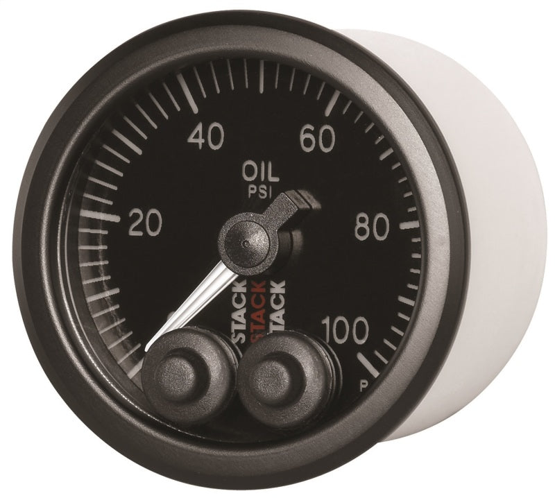 AutoMeter Stack Instruments Pro Control 52mm Oil Pressure Gauge - Black (0-100 PSI, 1/8in NPTF Male)