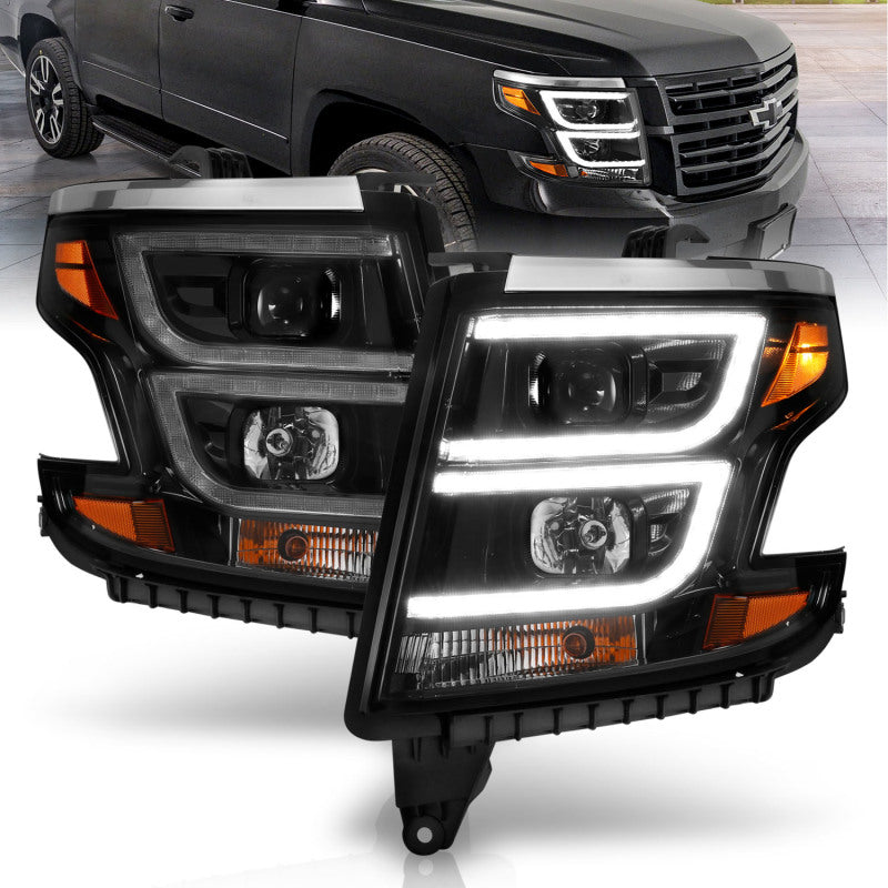 ANZO 2015-2020 Chevy Tahoe Projector Headlights with DRL, Black Housing and Clear Lens
