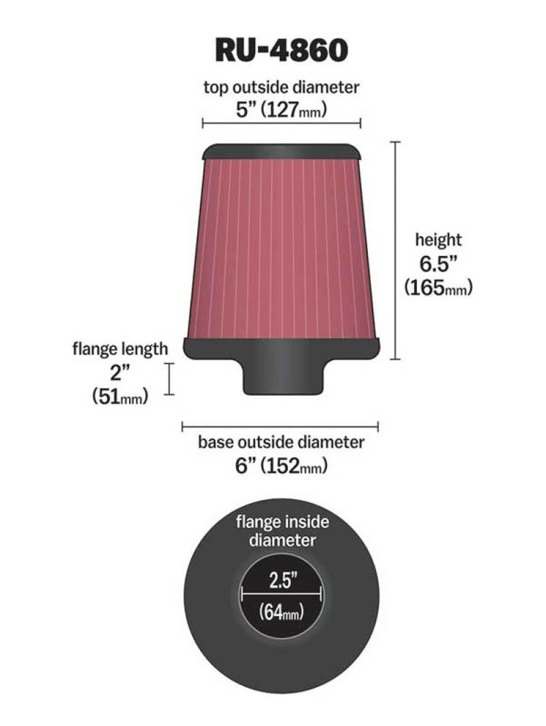 K&N Engineering Universal Rubber Air Filter Part Number KNNRU-4860 for Automotive Applications