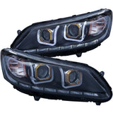 ANZO 2013-2015 Honda Accord 4-Door Projector Headlights with U-Bar, Black Housing and Clear Lens