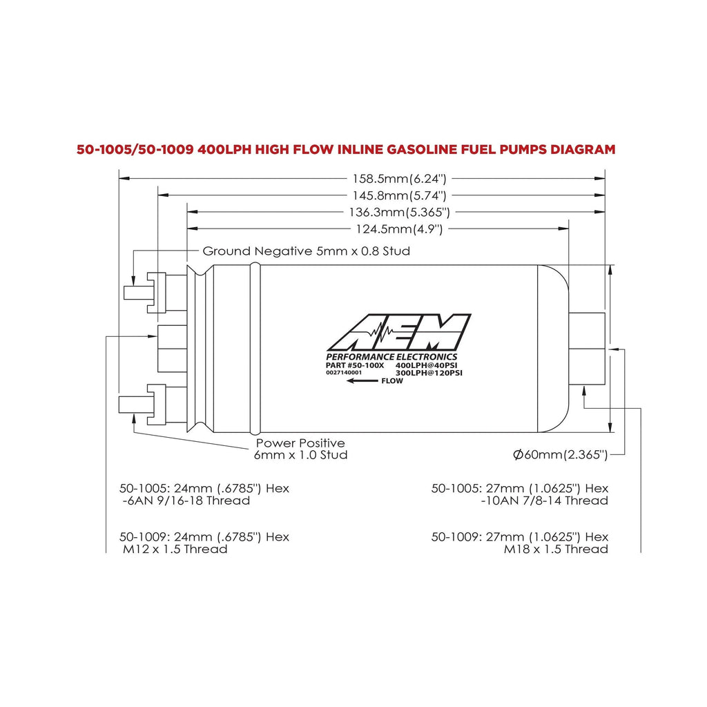 AEM - 400LPH (AN) Inline High Flow Fuel Pump - 50-1005