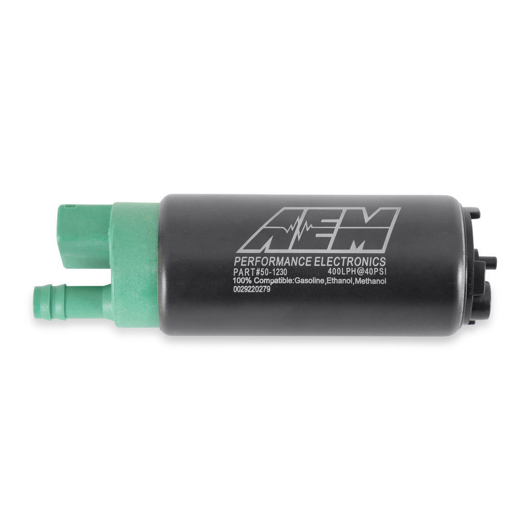 AEM - 400LPH E85-COMPATIBLE HI FLOW IN-TANK FUEL PUMP - DOUBLE BARB - 50-1230