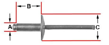 100Pcs All Alum Lg Flange Pop Rivets - 1/8" Dia 3/16- 1/4" Grip Range