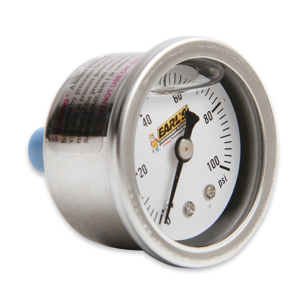 Earl's - 0–100 PSI Analog Pressure Gauge – Liquid-Filled