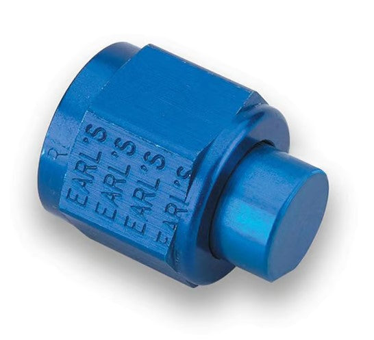Earl’s – -3 AN Caps (Pair) – Anodized Blue Aluminum Hose End Covers