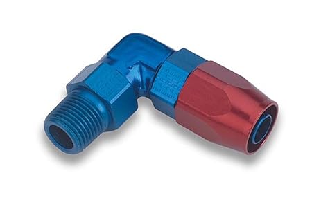 Earl’s – Swivel-Seal® 90° NPT Hose End, 8 AN, Aluminum, Red/Blue