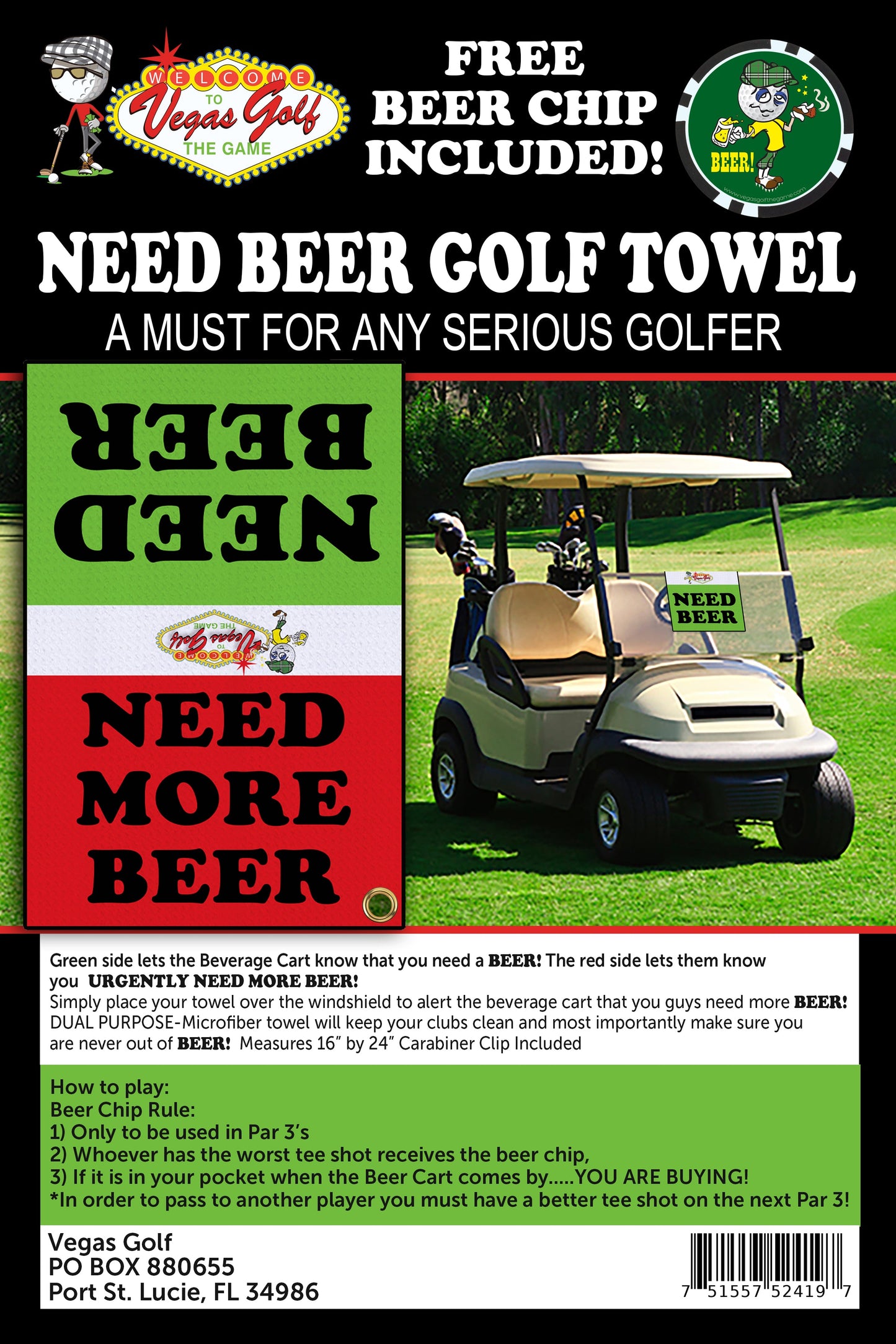 BONUS! NEED BEER GOLF TOWEL with Beer Chip Game