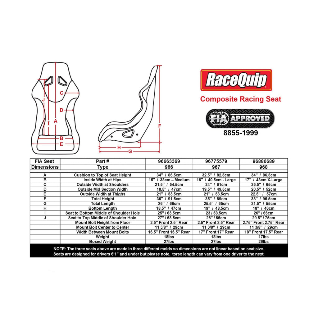 RACEQUIP - FIA Rated Composite Racing Seat - 96886689RQP
