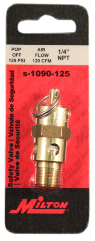 MILTON - 1/4" MNPT ASME SAFETY VALVE, 125 PSI POP OFF PRESSURE - S-1090-125
