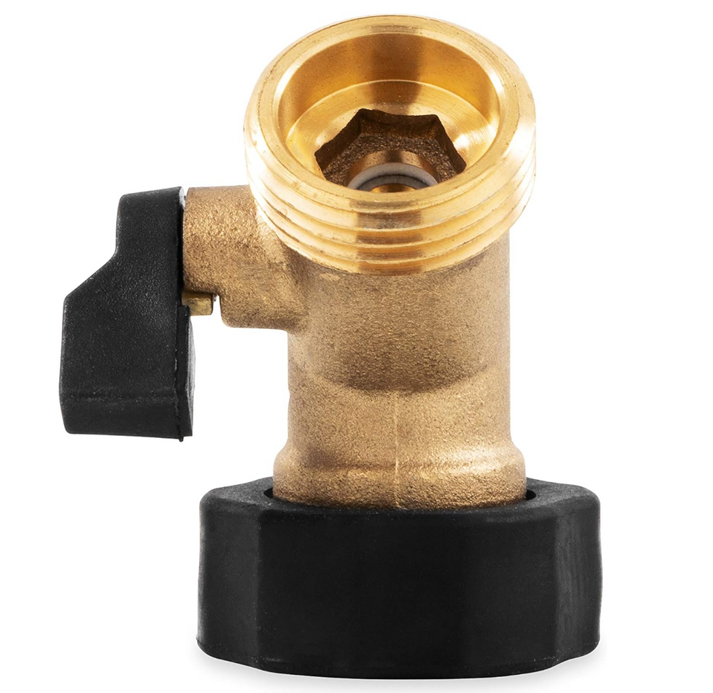 Camco Solid Brass 45° Drinking Water Valve with Garden Hose Connections