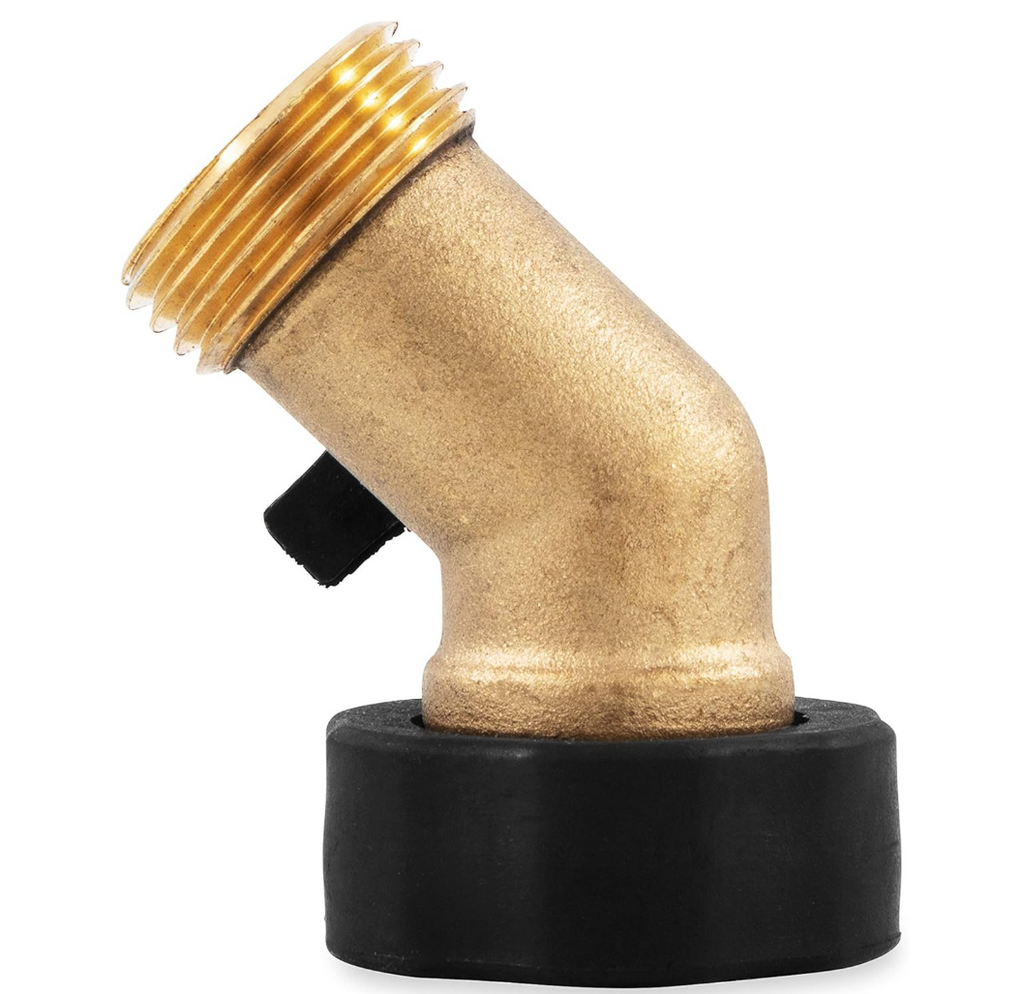 Camco Solid Brass 45° Drinking Water Valve with Garden Hose Connections
