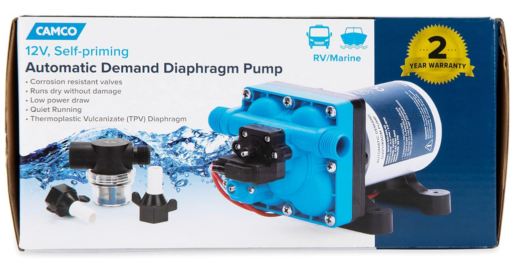 Camco RV/Marine Variable Flow Automatic Demand Diaphragm Water Pump – 12V, 3.0 GPM (22491)