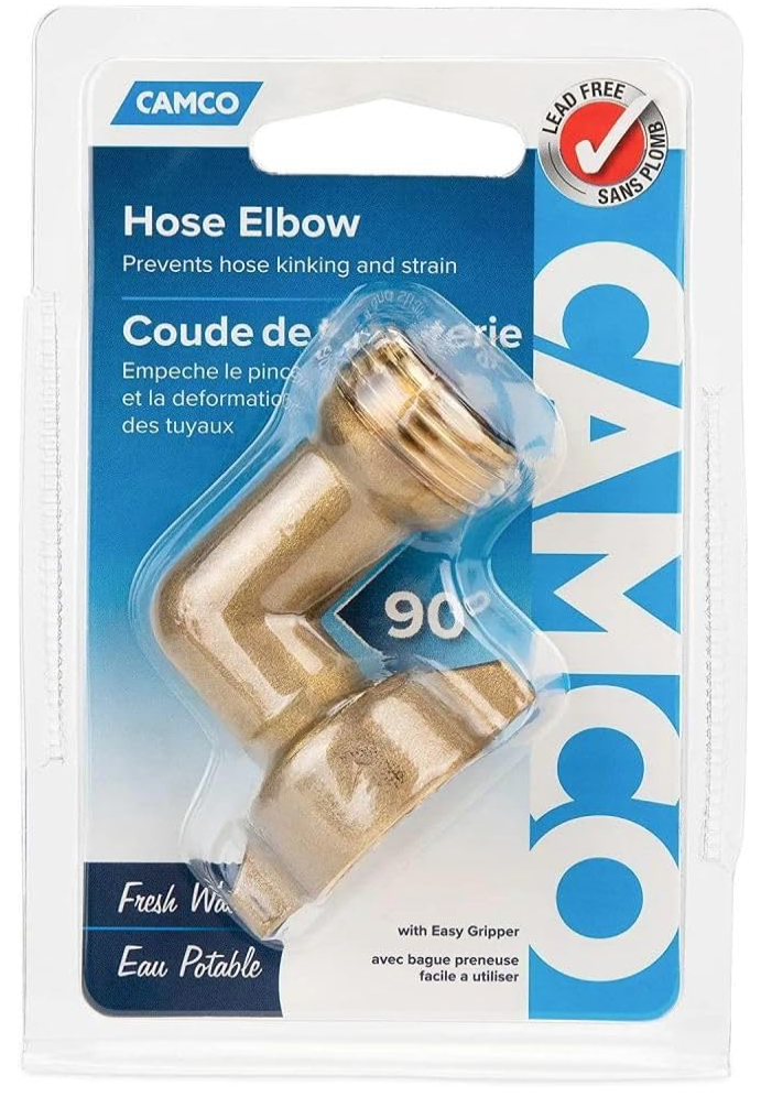Camco 90-Degree RV Water Hose Elbow – Solid Brass, Lead-Free (22505)