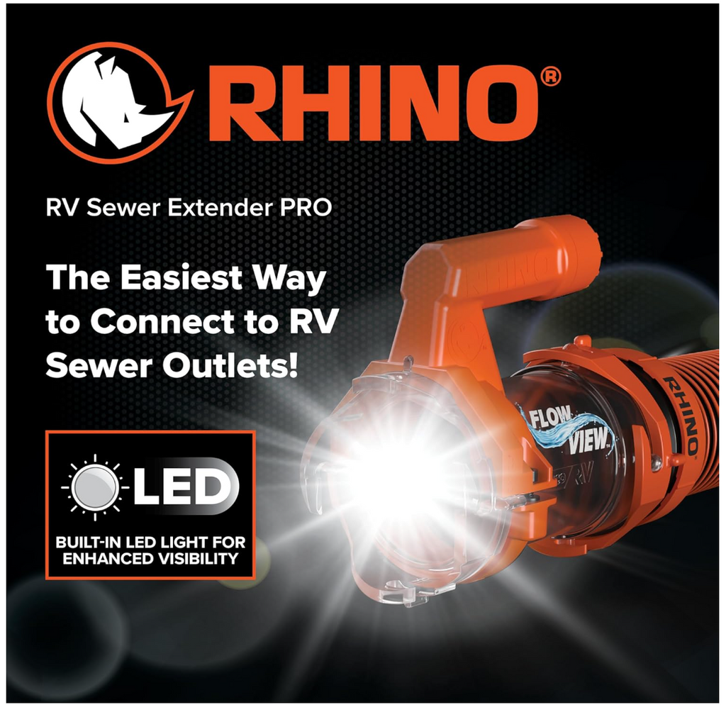 Camco Rhino RV Sewer Hose Extender PRO – 5" Extension with Torque-Grip Handle & LED Flashlight (39570)