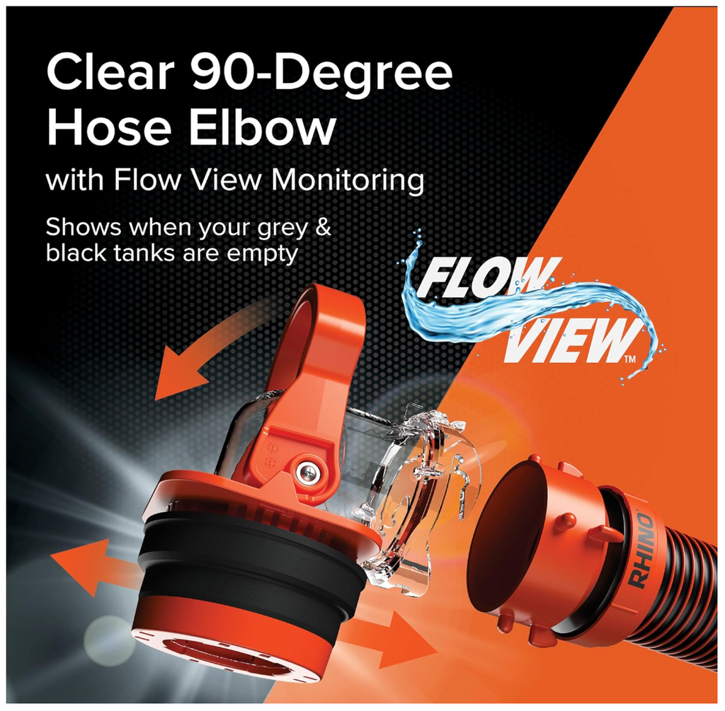 Camco Rhino RV Sewer Adapter PRO – Clear 90° Elbow with Drain Lock Adapter (39730)