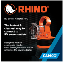 Load image into Gallery viewer, Camco Rhino RV Sewer Adapter PRO – Clear 90° Elbow with Drain Lock Adapter (39730)