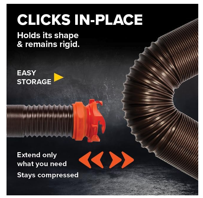 Camco RhinoFLEX 15-Ft RV Sewer Hose Kit with Clear Elbow & Removable 4-in-1 Adapter (39761)