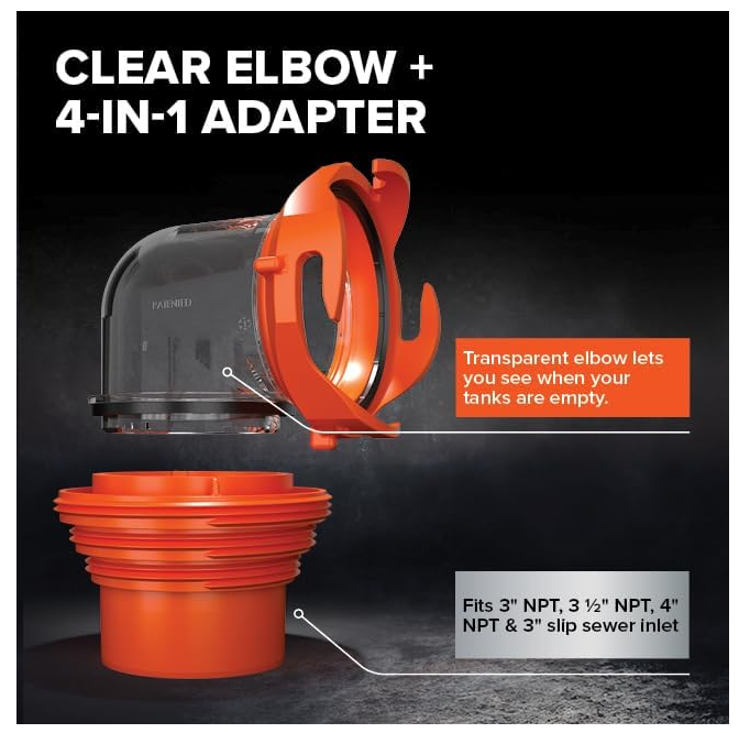 Camco RhinoFLEX 15-Ft RV Sewer Hose Kit with Clear Elbow & Removable 4-in-1 Adapter (39761)