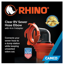 Load image into Gallery viewer, Camco RhinoFLEX Clear RV Sewer Hose Elbow with 4-in-1 Adapter (39736)