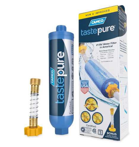 Camco Tastepure RV Water Filter with Flexible Hose Protector (40043)