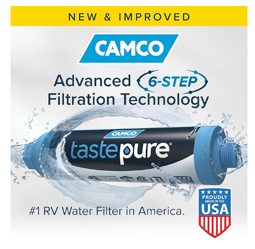 Camco Tastepure RV Water Filter with Flexible Hose Protector (40043)