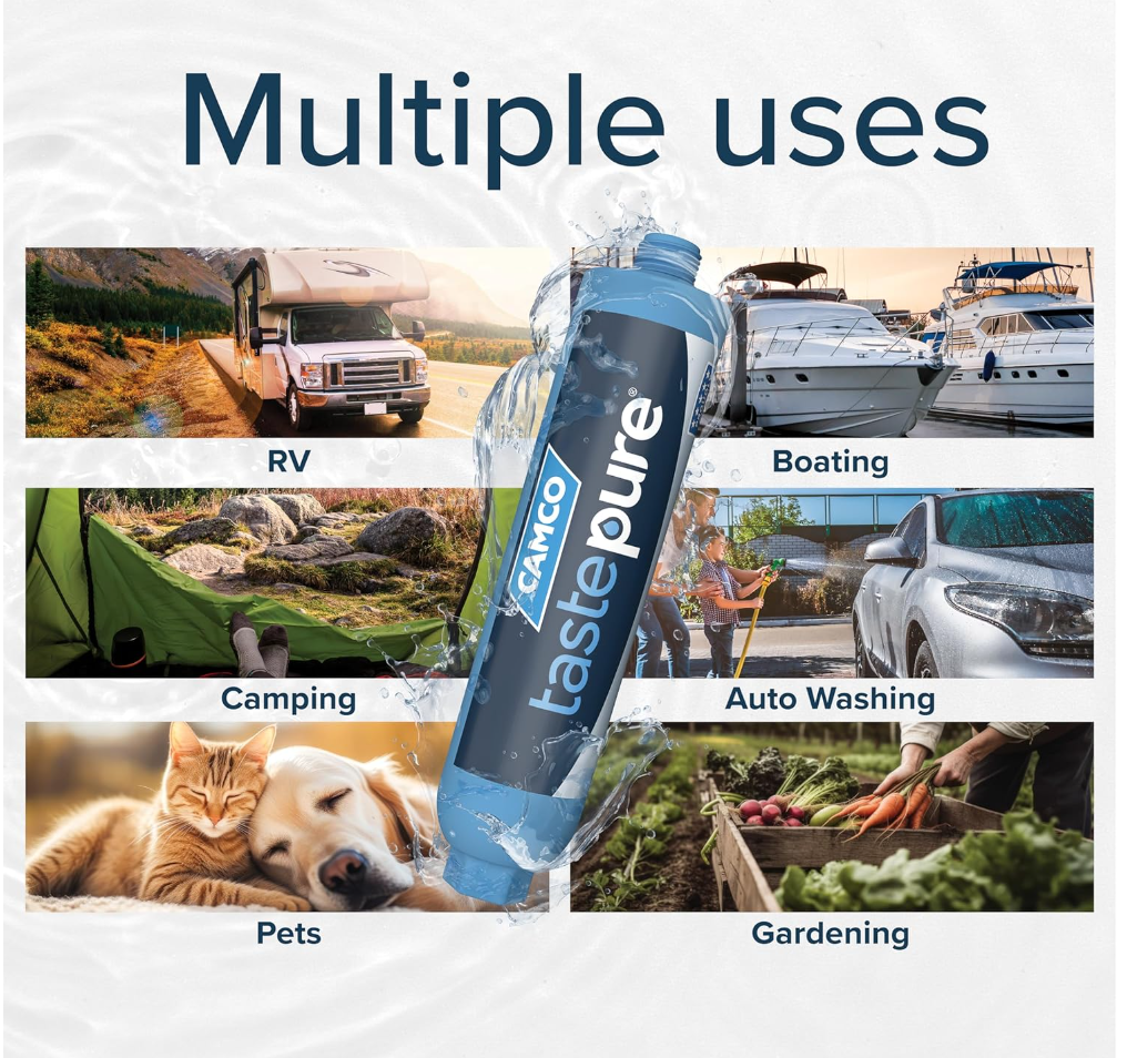 Camco Tastepure RV Water Filter with Flexible Hose Protector (40043)