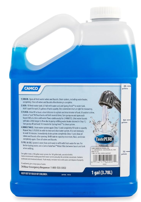 Camco TastePURE Spring Fresh Water System Cleaner and Deodorizer, 1 Gallon (40207)