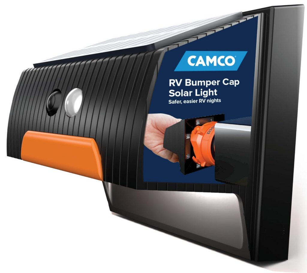 Camco RV Bumper Cap Solar Light – Motion-Activated, Fits 4" Square Bumpers (40332)