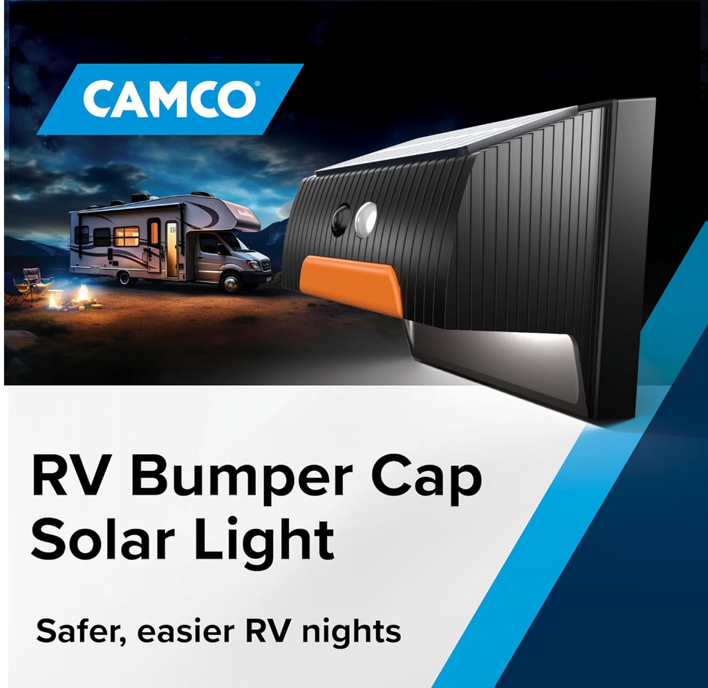 Camco RV Bumper Cap Solar Light – Motion-Activated, Fits 4" Square Bumpers (40332)