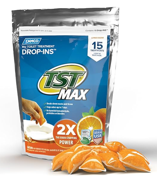 Camco TST MAX RV Toilet Treatment Drop-INs, Orange Scent, 15-Pack (41189)