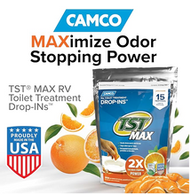 Load image into Gallery viewer, Camco TST MAX RV Toilet Treatment Drop-INs, Orange Scent, 15-Pack (41189)