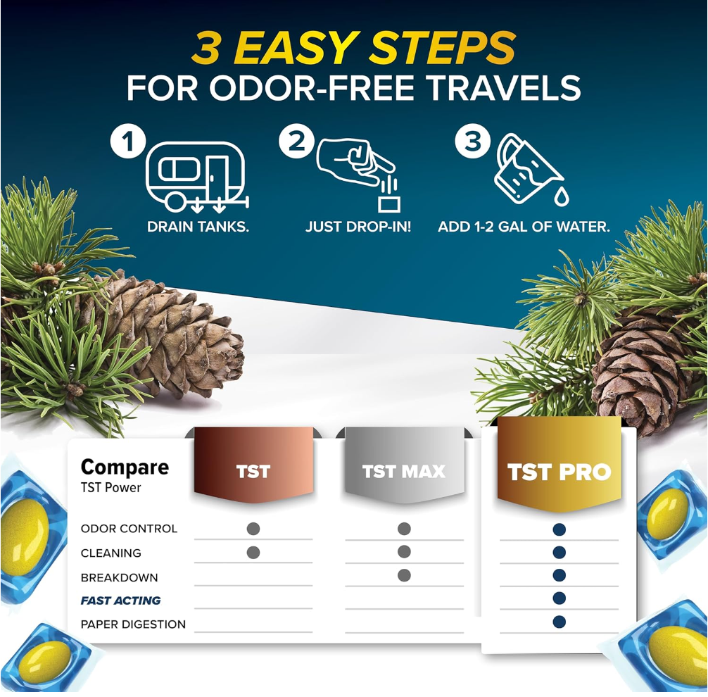 Camco TST PRO RV Toilet Treatment Drop-INs, Fresh Pine, 10-Pack (41770)