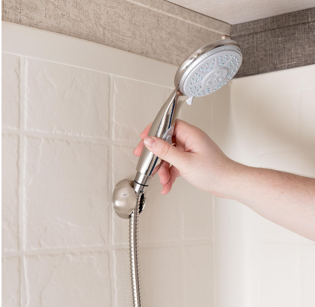 Camco Complete RV/Marine Shower Head Kit, 5 Spray Patterns, Brushed Nickel (43747)