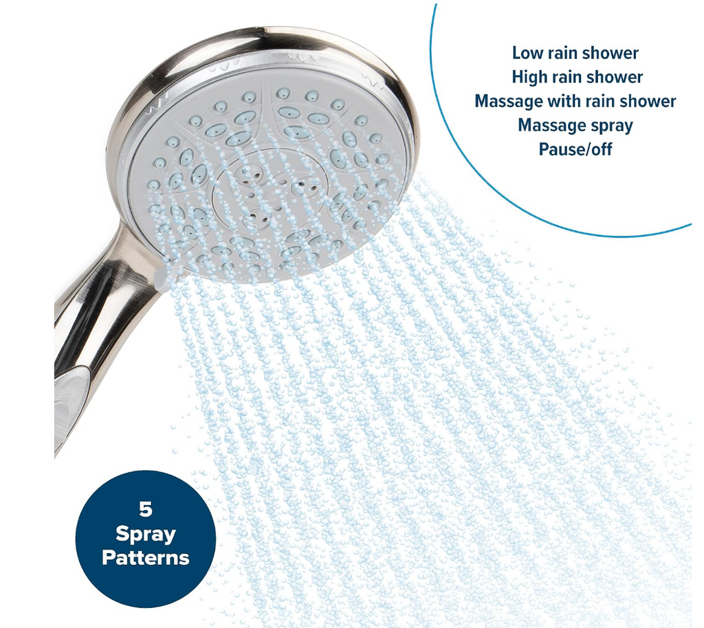 Camco Complete RV/Marine Shower Head Kit, 5 Spray Patterns, Brushed Nickel (43747)