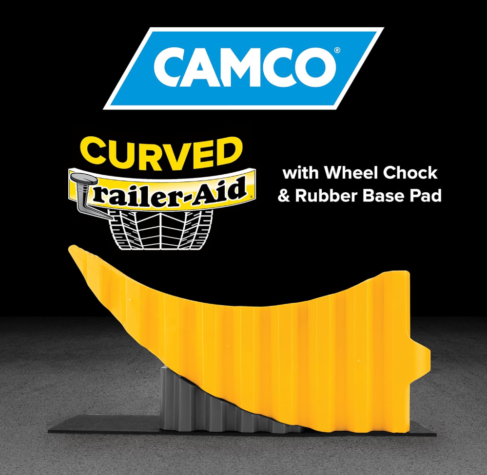 Camco Curved Trailer Aid with Wheel Chock & Rubber Base Pad (44436)