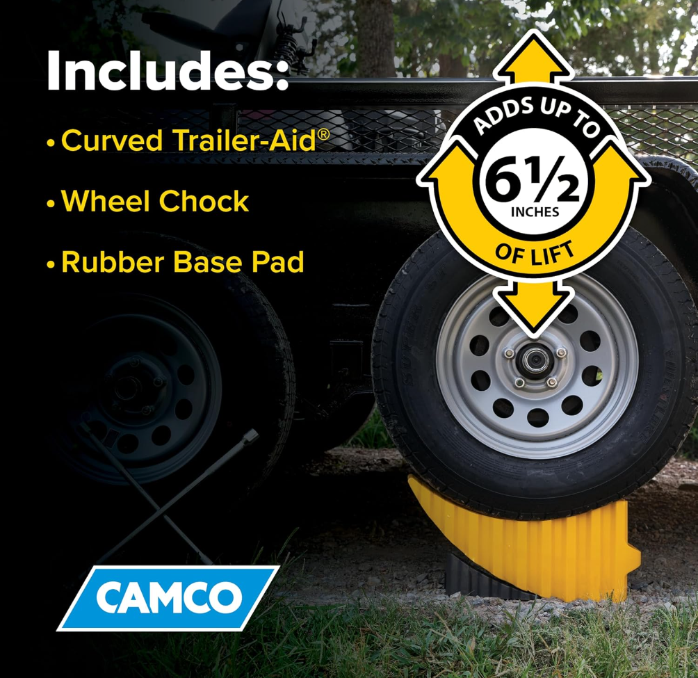 Camco Curved Trailer Aid with Wheel Chock & Rubber Base Pad (44436)