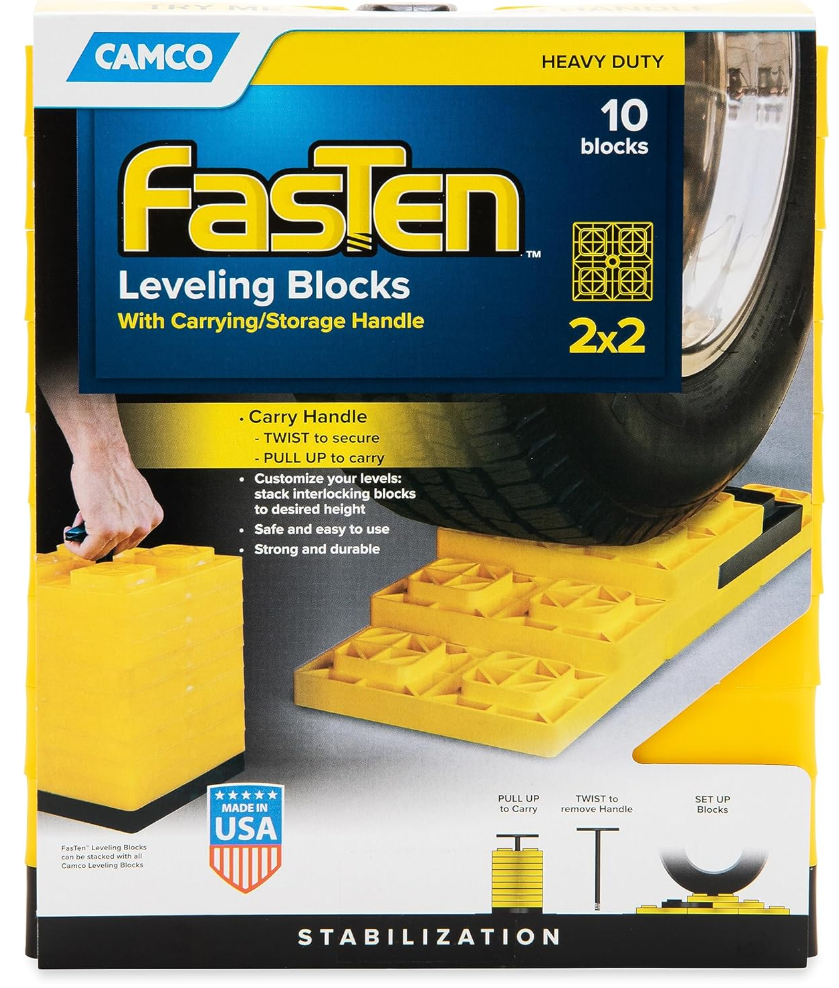 Camco FasTen Camper/RV Leveling Blocks, Yellow, 10-Pack (44512)