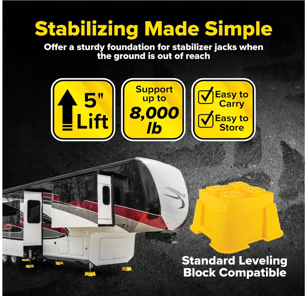 Camco FasTen RV Leveling High-Gain Base “Big Blocks”, 2-Pack (44539)