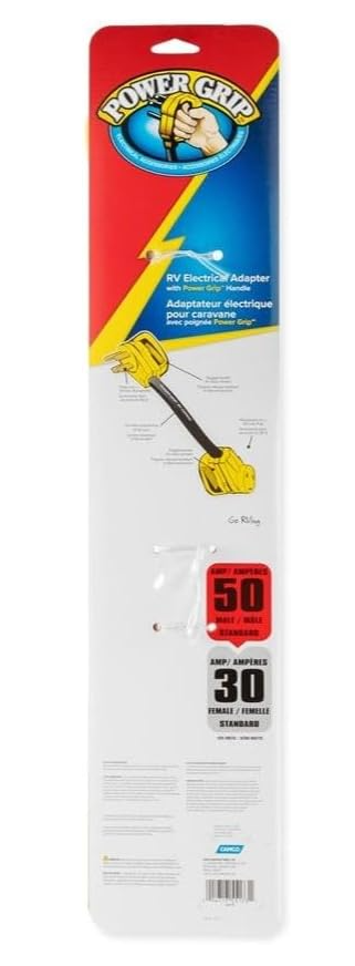 Camco PowerGrip Dogbone Electrical Adapter, 18" – 50A Male to 30A Female (55173)