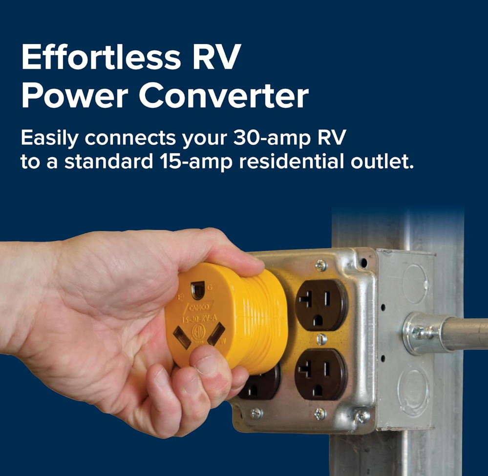 Camco Heavy Duty RV PowerGrip Adapter – 15A Male to 30A Female (55223)