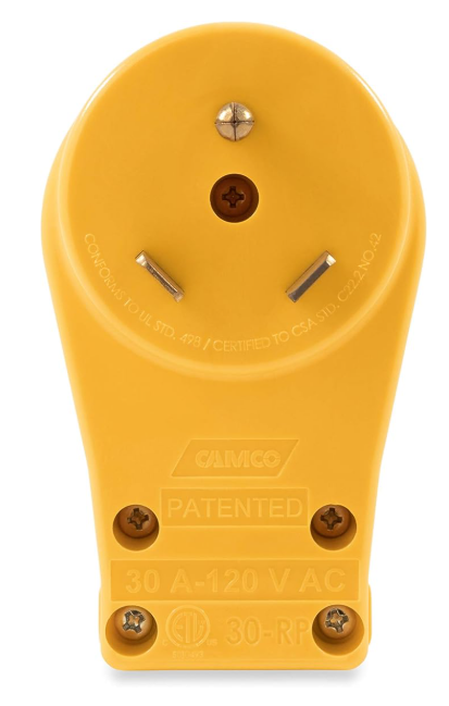 Camco 30A Male Replacement Plug with PowerGrip Handle, Clamshell (55245)
